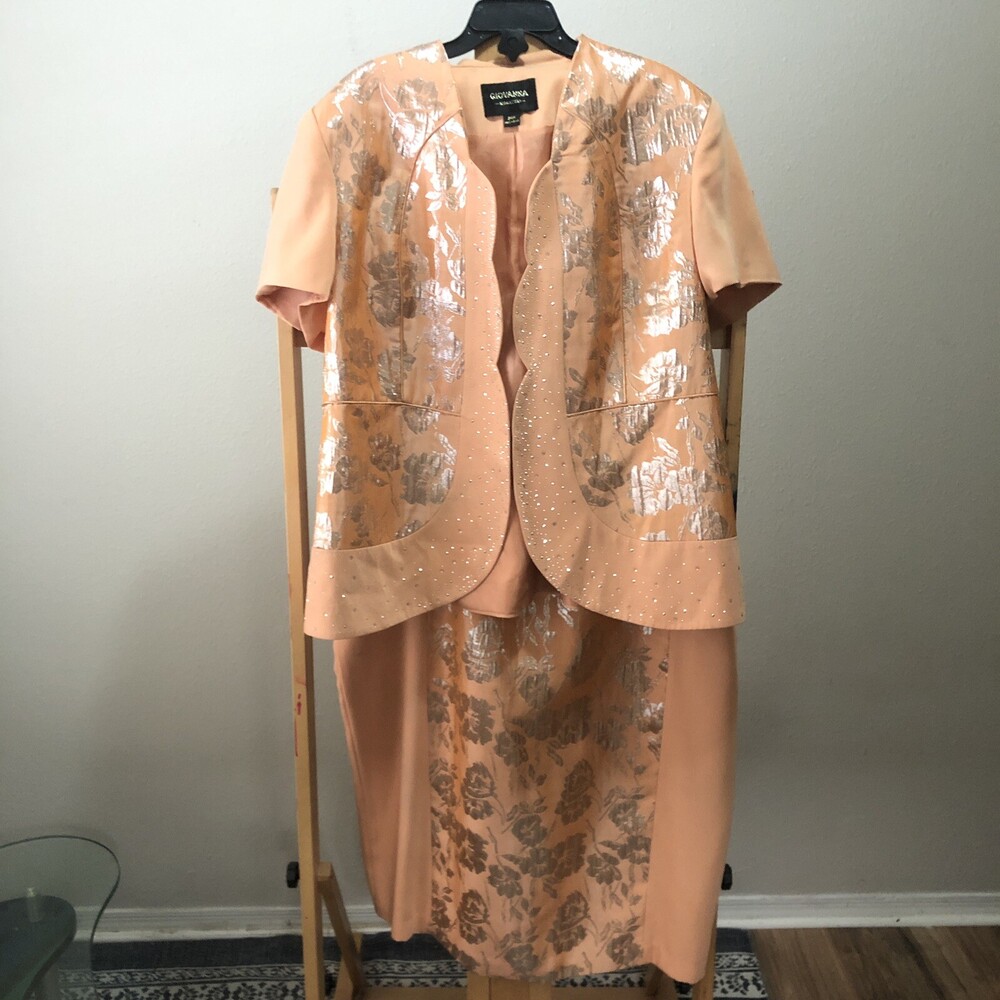 Vintage Giovanna Designer Signature Skirt Set Metallic Shimmer 24W 2PC
